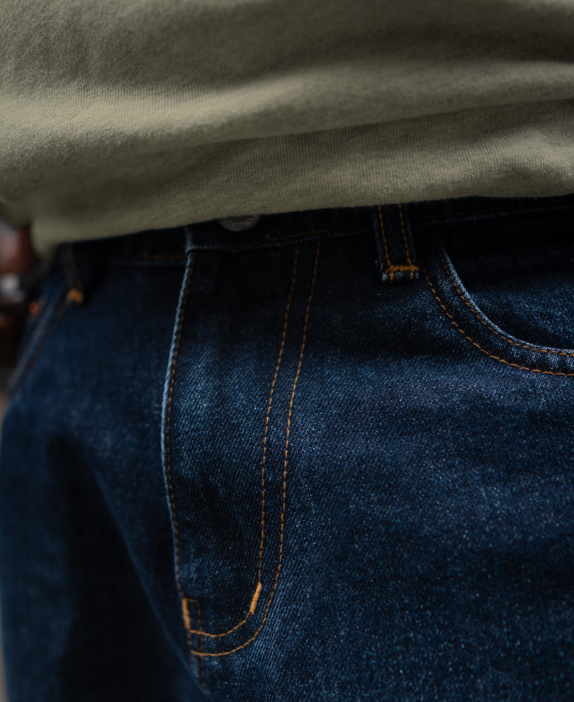 Dark Blue Baggy Fit Denim Jeans.