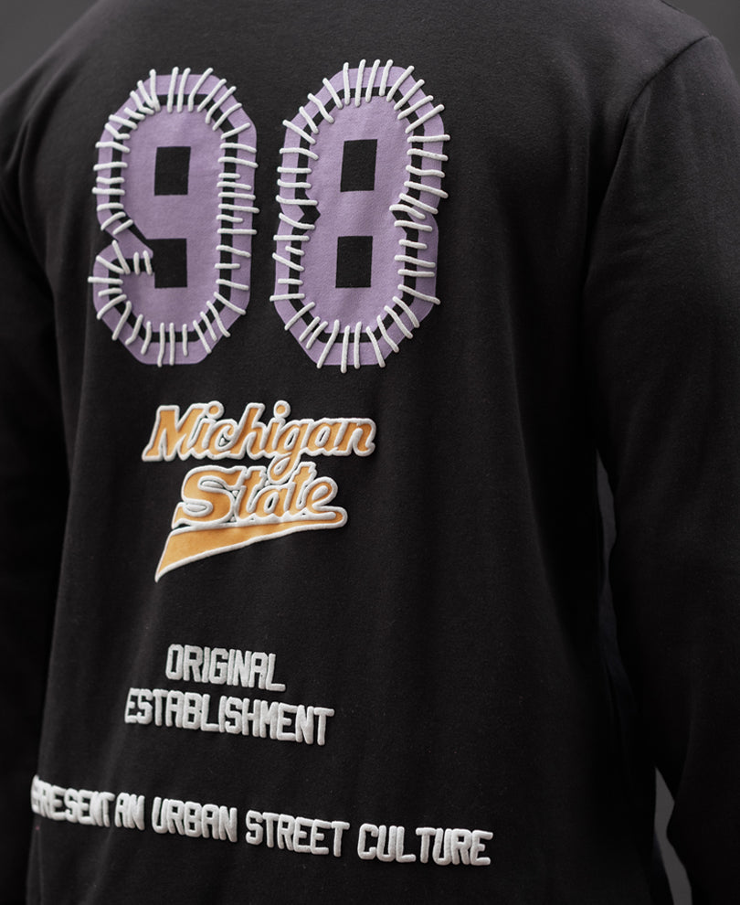 Black Printed Regular Fit Full Sleeves T-Shirt.