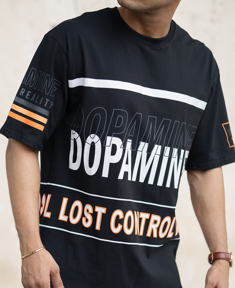 Black Oversized Half Sleeves Printed T-Shirt.