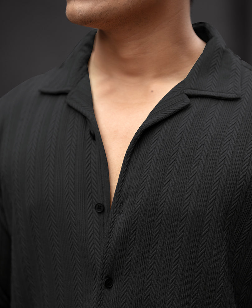 Black Structured Regular Fit Full Sleeves Shirt.