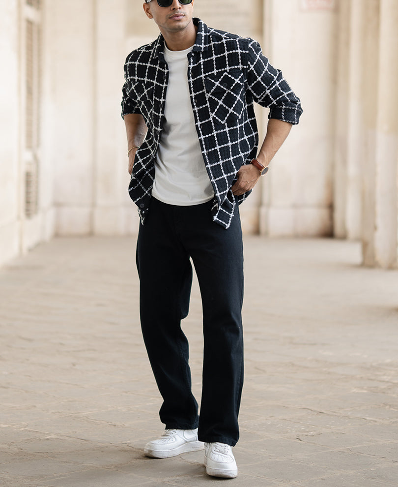 Black Structured Checks Shirt.