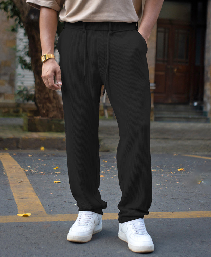Black Corduroy Regular Fit Track Pant.