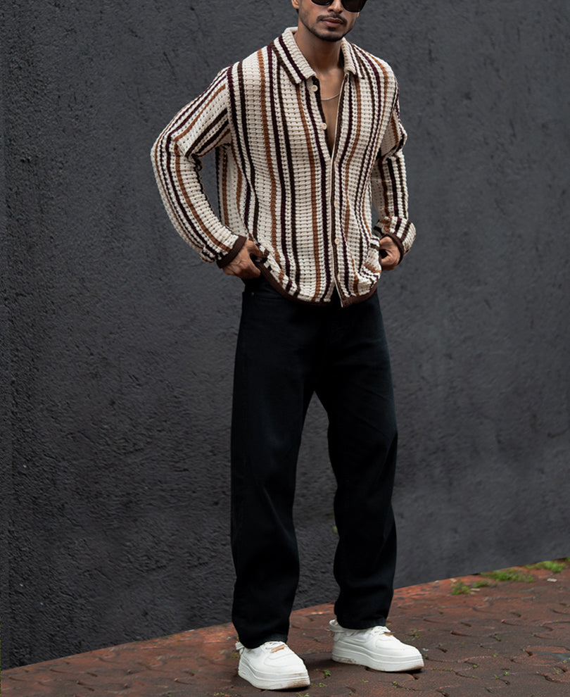 Multi Colour Stripes Regular Fit Full Sleeves Shirt.