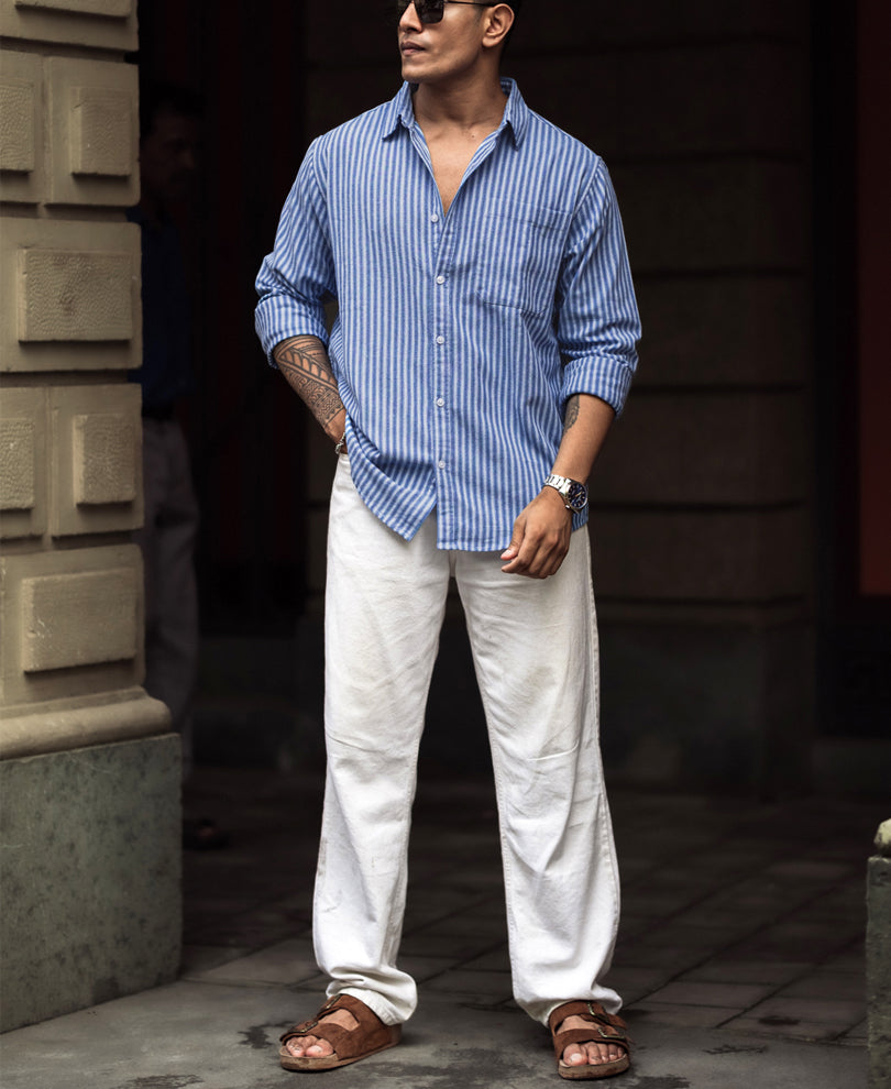 Blue Stripes Full Sleeves Shirt.