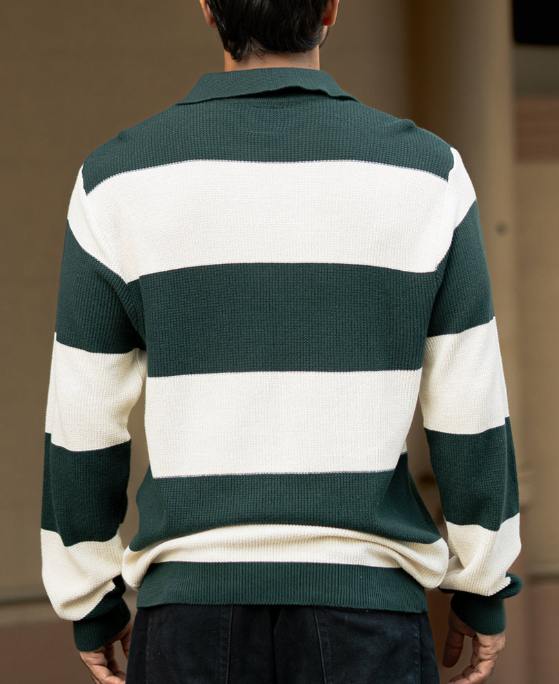 Bottle Green And Butter Regular Fit Full Sleeves T-Shirt.