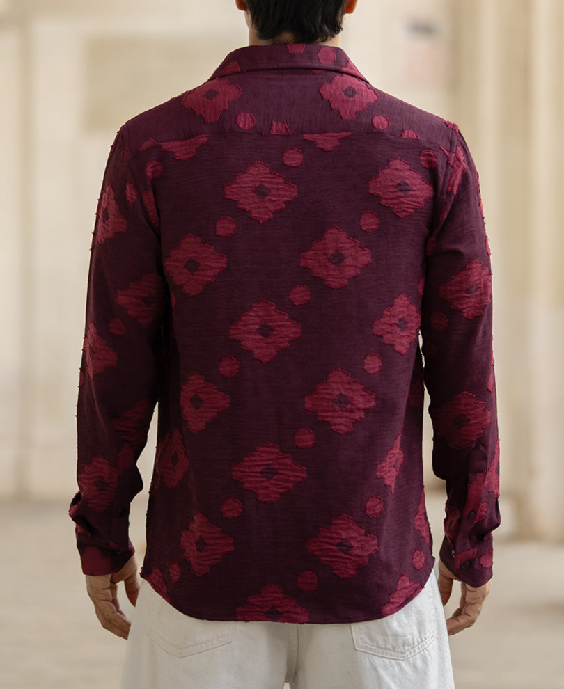 Wine Geometric Jacquard Shirt.