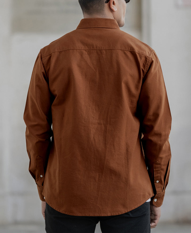 Tan Oxford Shirt.