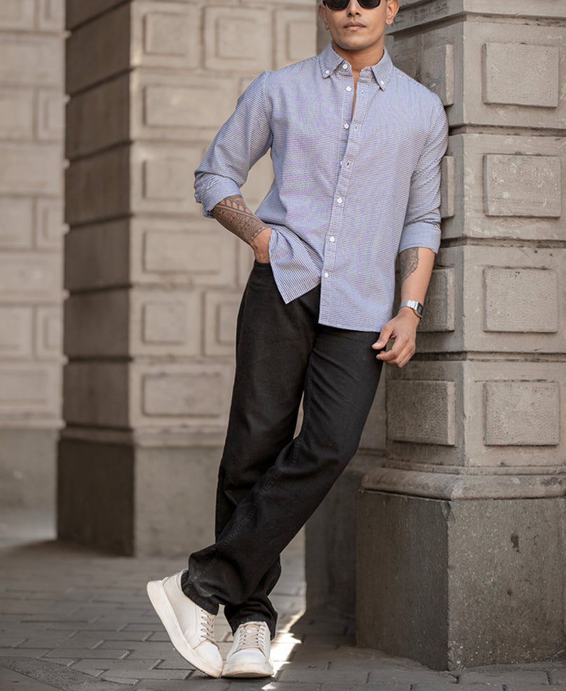 Navy Micro Check Lightweight Shirt.