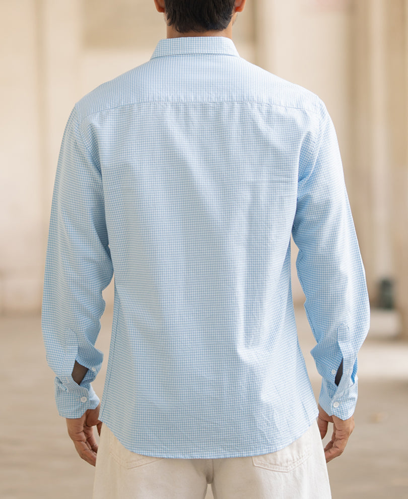 Blue Micro Checked Shirt.