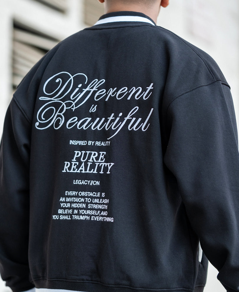 Black Embroidered Varsity Jacket.