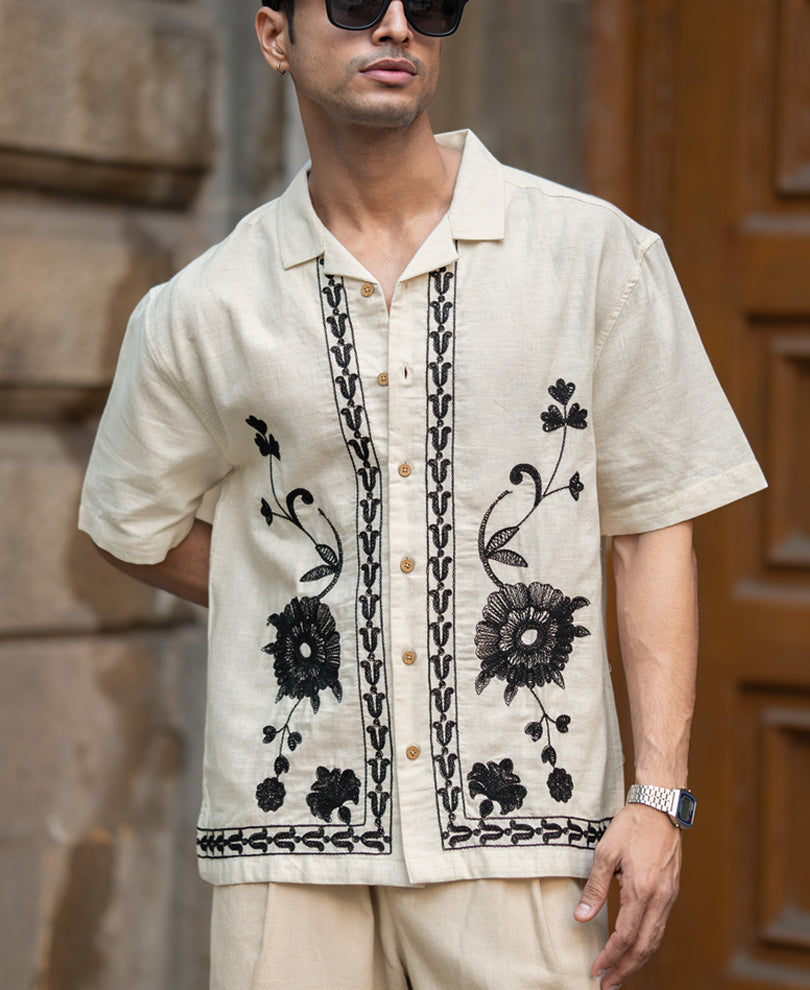Natural Embroidery Linen Shirt.