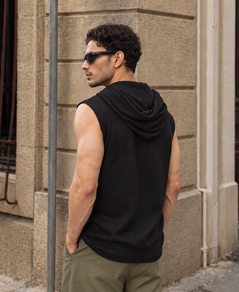 Black Structured Hooded Vest