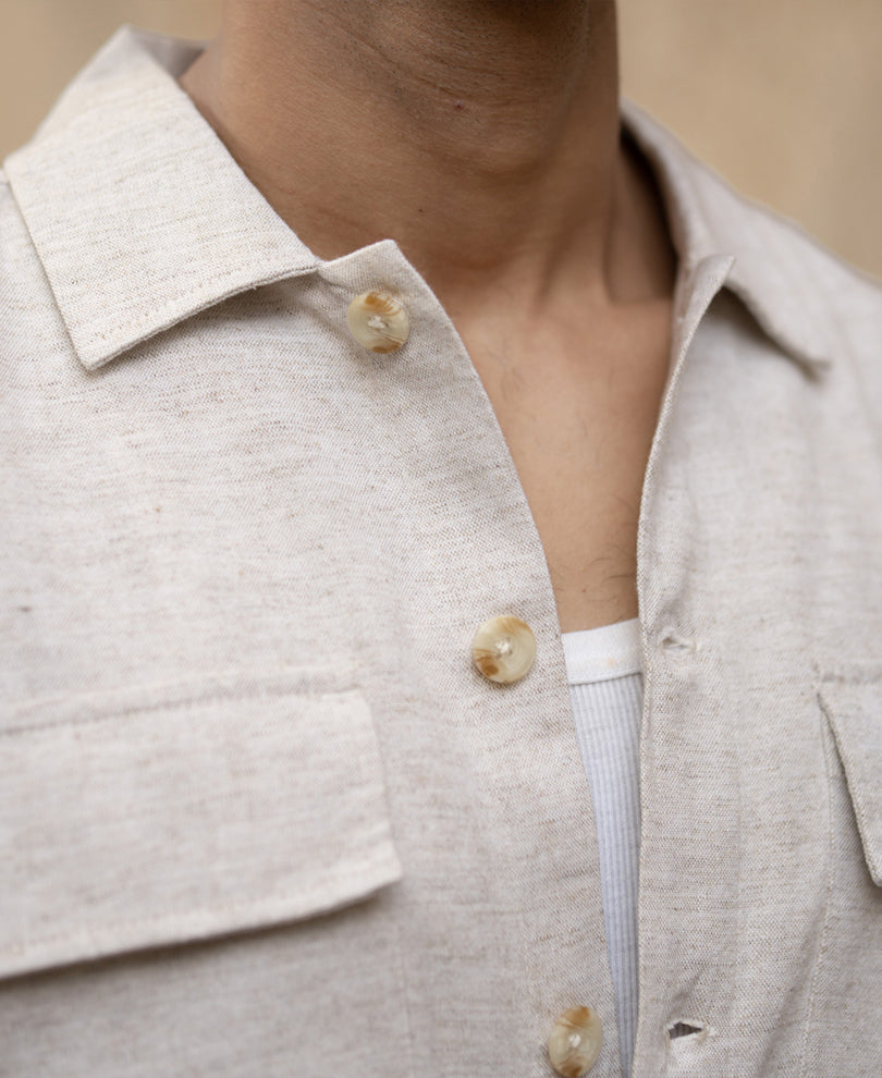 Natural Linen Double Pocket Shirt.