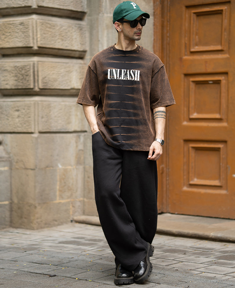 Dark Brown Washed Graphic T-Shirt 100% Cotton