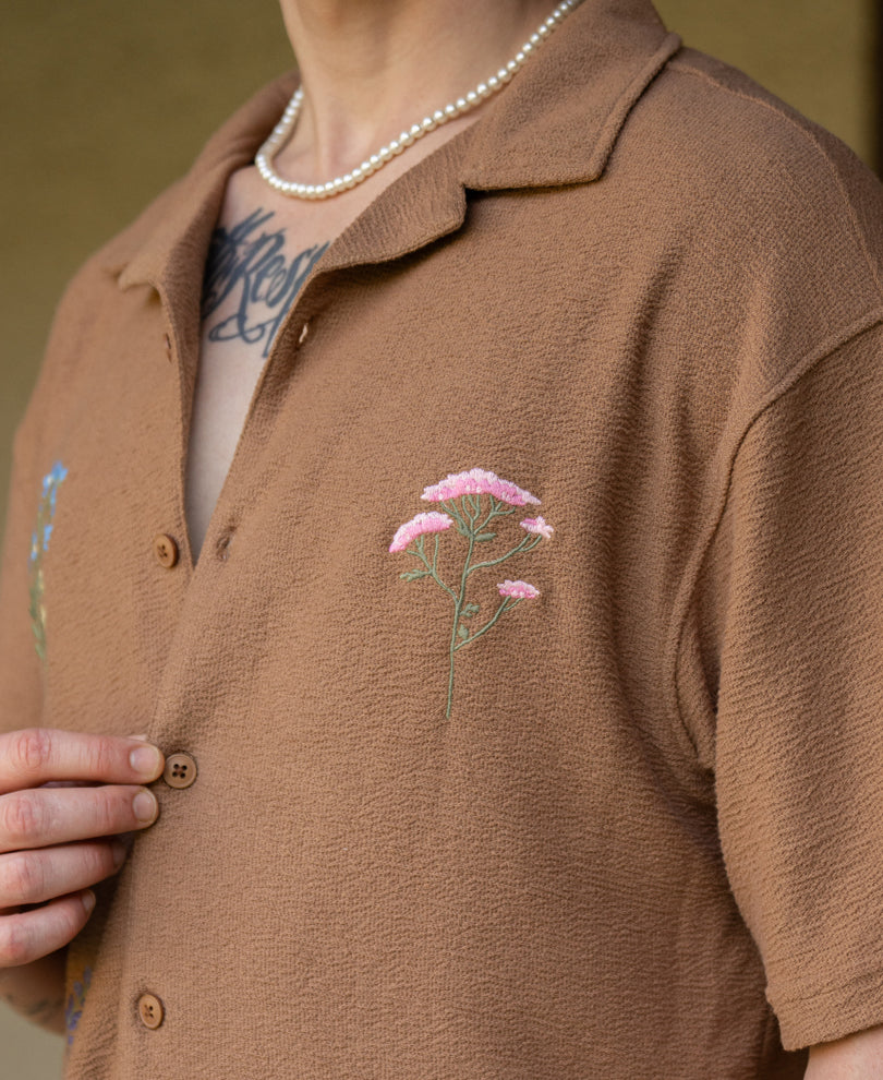 Tan Embroidered Knit Shirt
