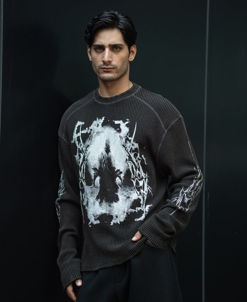 Black Washed Grunge Print T-Shirt 100% Cotton