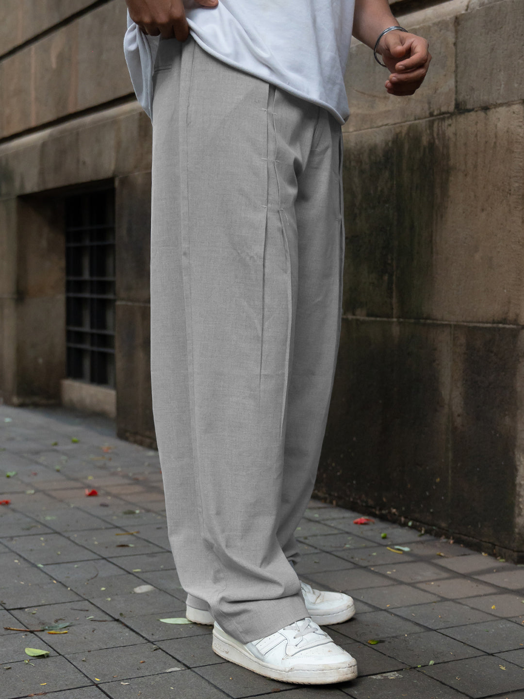 Grey Melange Pleated Trousers
