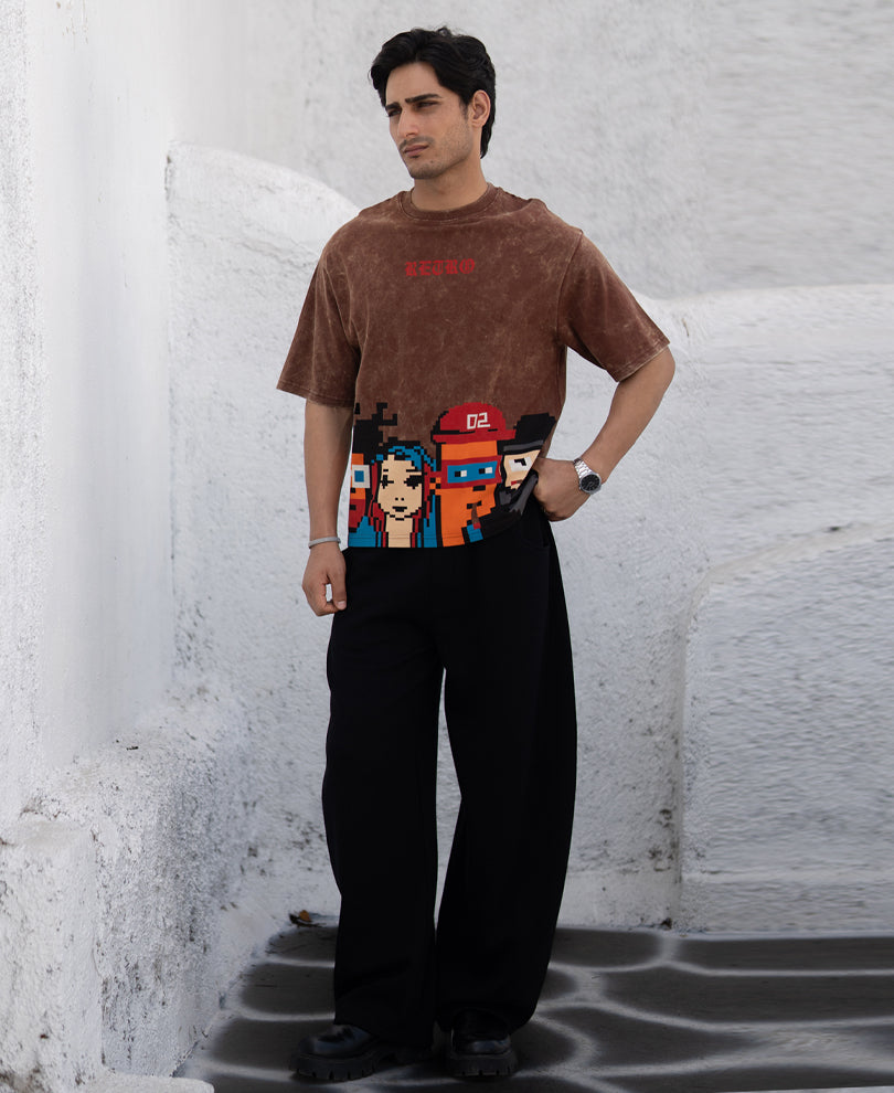 Brown Washed Lego Print T-Shirt.