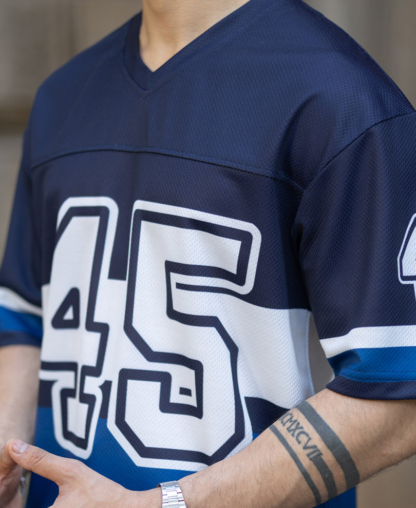 Navy Printed Oversized Jersey T-Shirt.