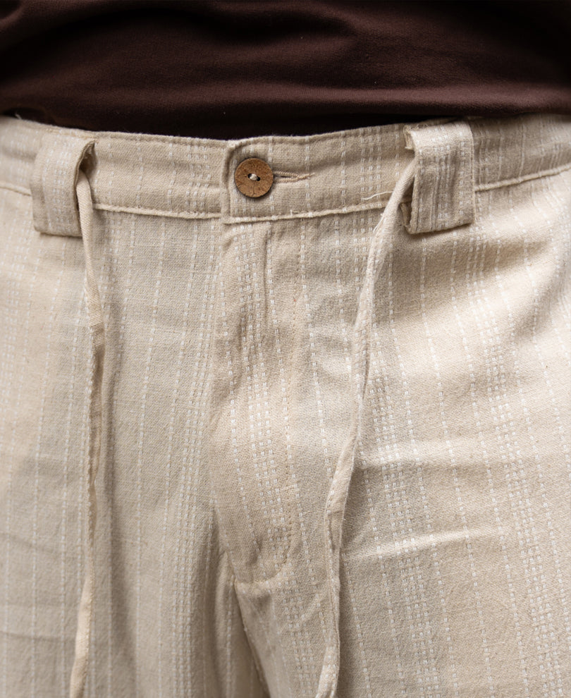 Cream Self Stripe Linen Trouser.