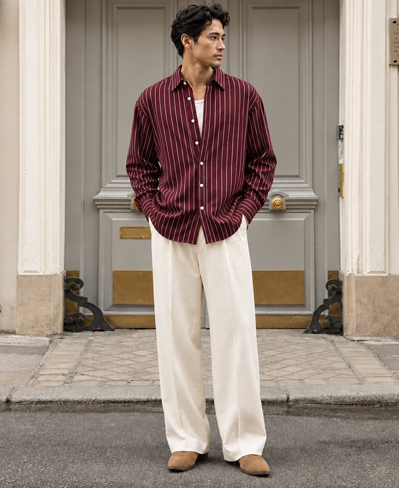 Wine Structured Stripe Overshirt