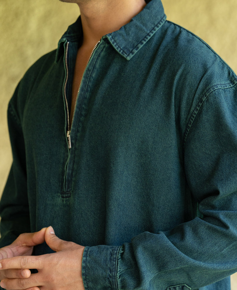 Teal Blue Tinted Zipper Shirt