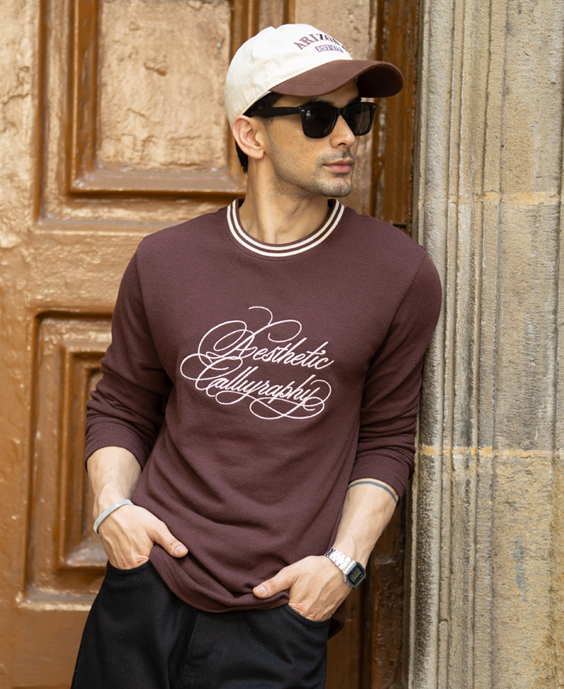 Brown Knit Embroidered T-Shirt