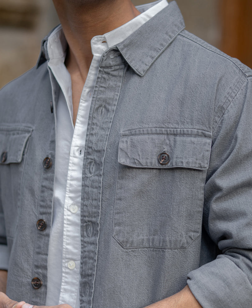 Mid Grey Washed Denim Shirt.