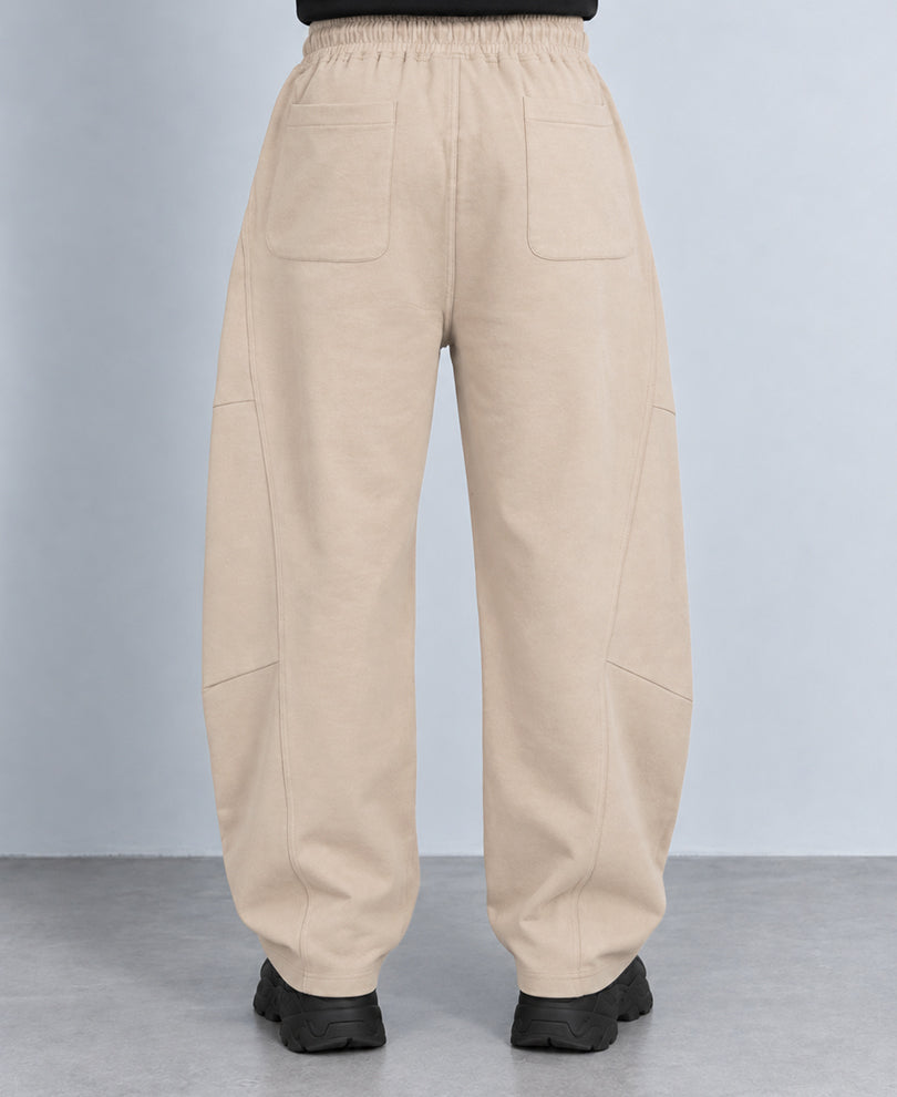 Beige Barrel Fit Paneled Trackpants