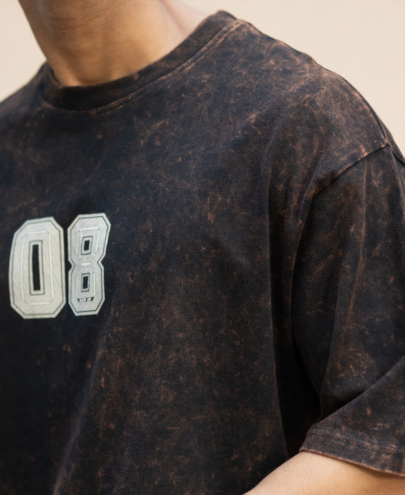 Dark Brown Washed Printed T-Shirt.