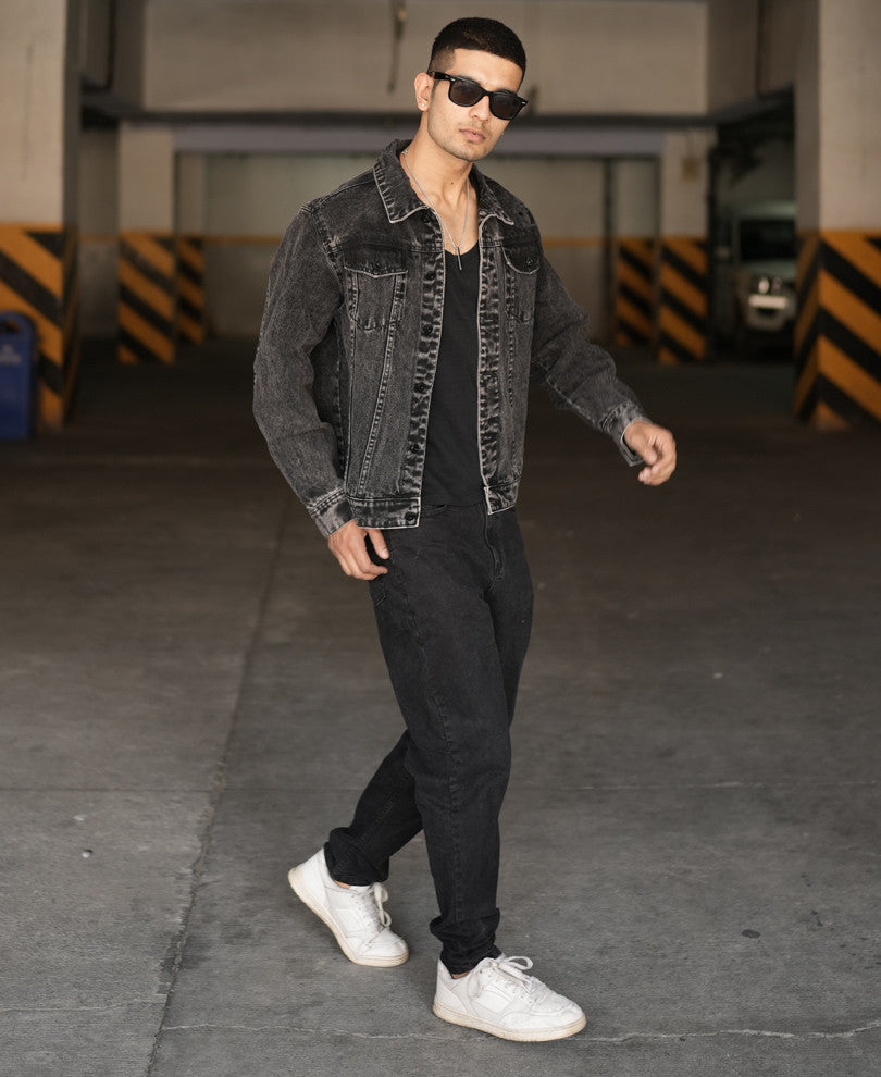 Dusty Black Ripped Denim Jacket.