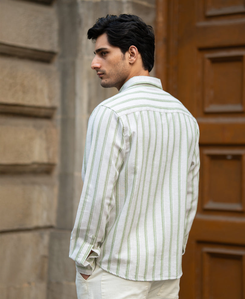 Natural & Green Broad Stripe Shirt.