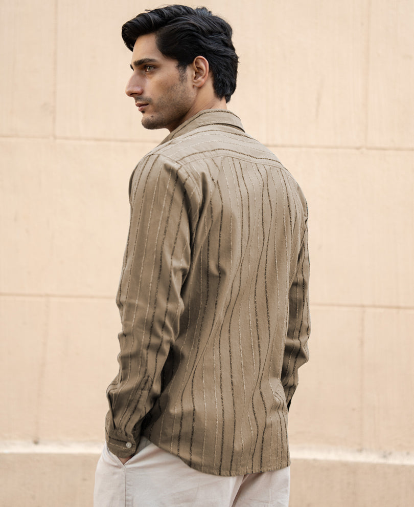 Dark Beige Boucle Stripe Shirt.