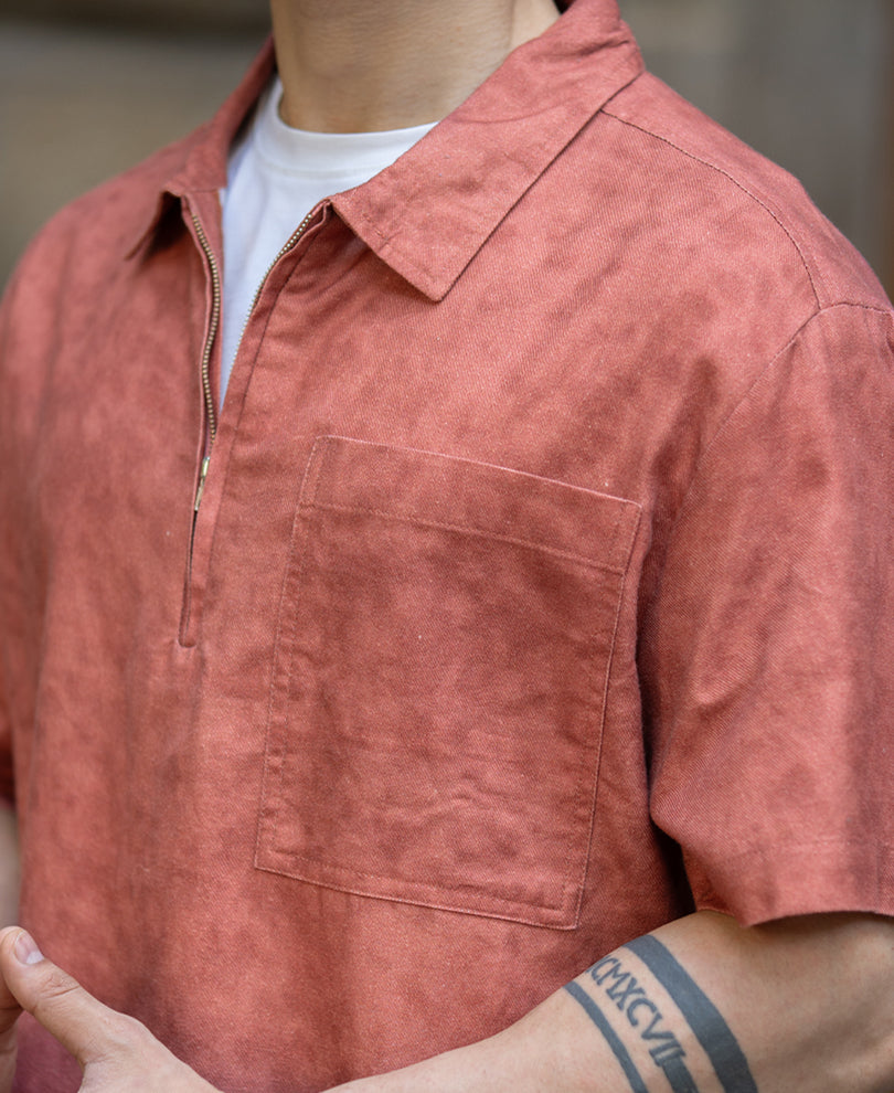 Rust Wash Effect Zipper Shirt