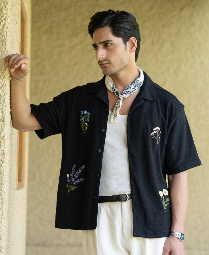 Black Embroidered Knit Shirt