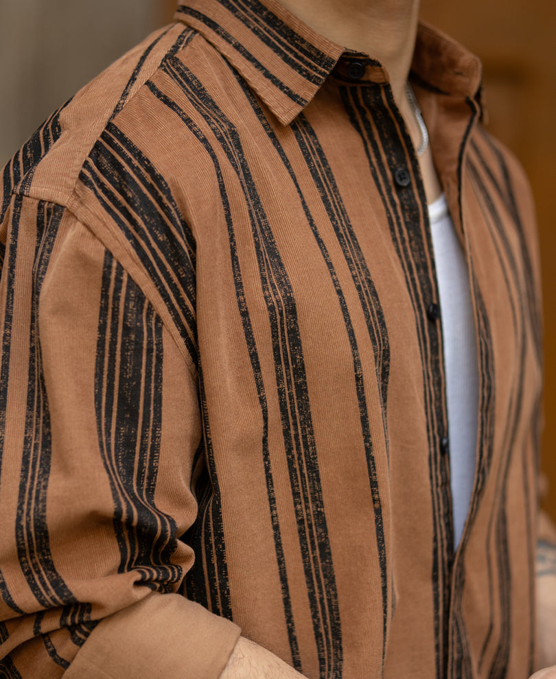 Light Brown Striped Corduroy Shirt.