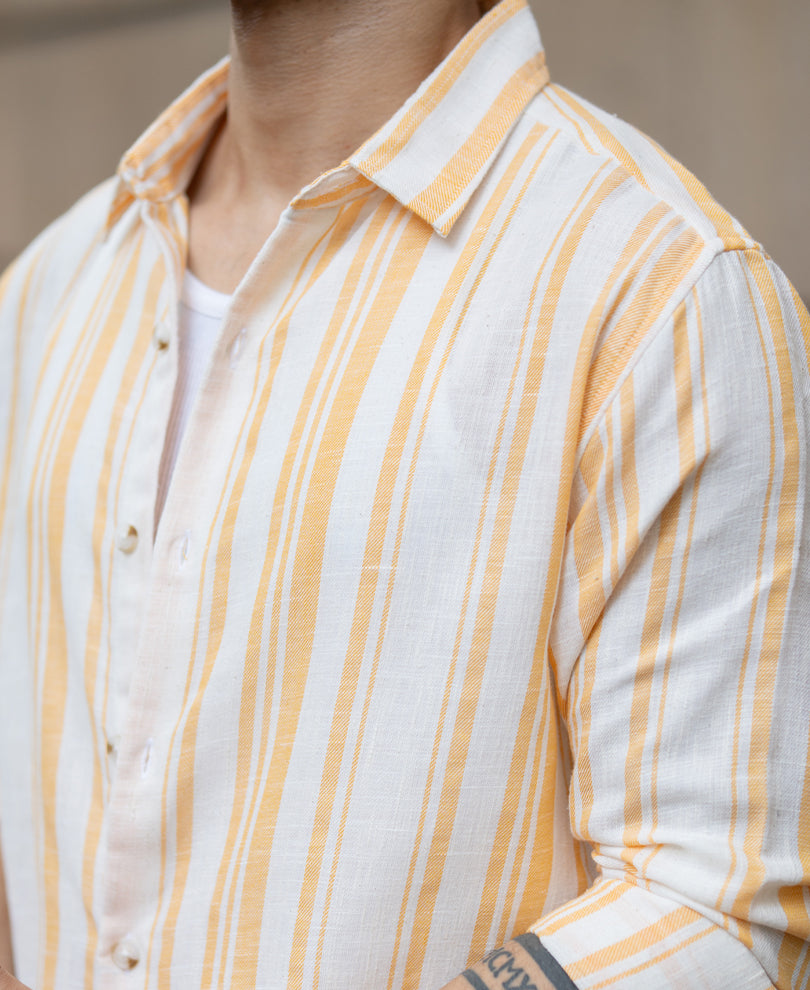 Yellow Linen Lightweight Stripe Shirt.