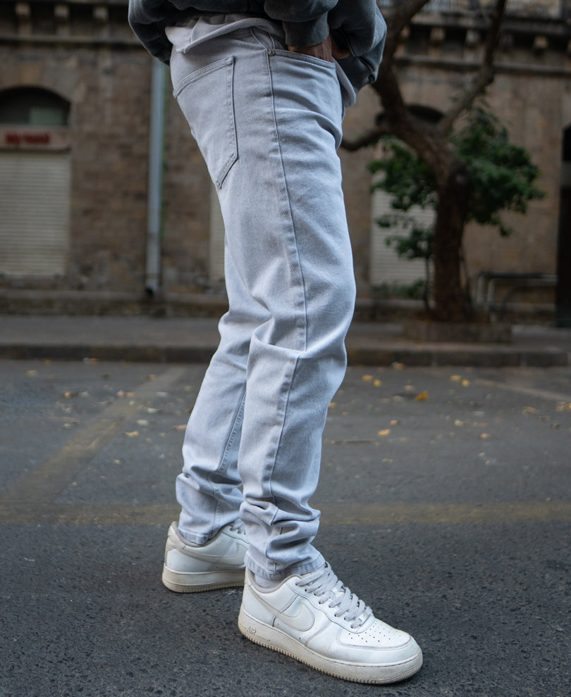 Light Grey Regular Fit Denim Jeans.