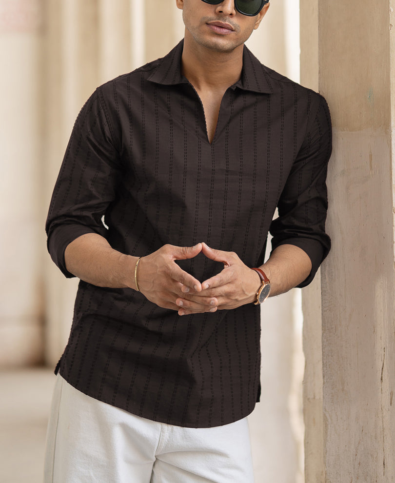 Dark Grey Structured Regular Fit Shirt.