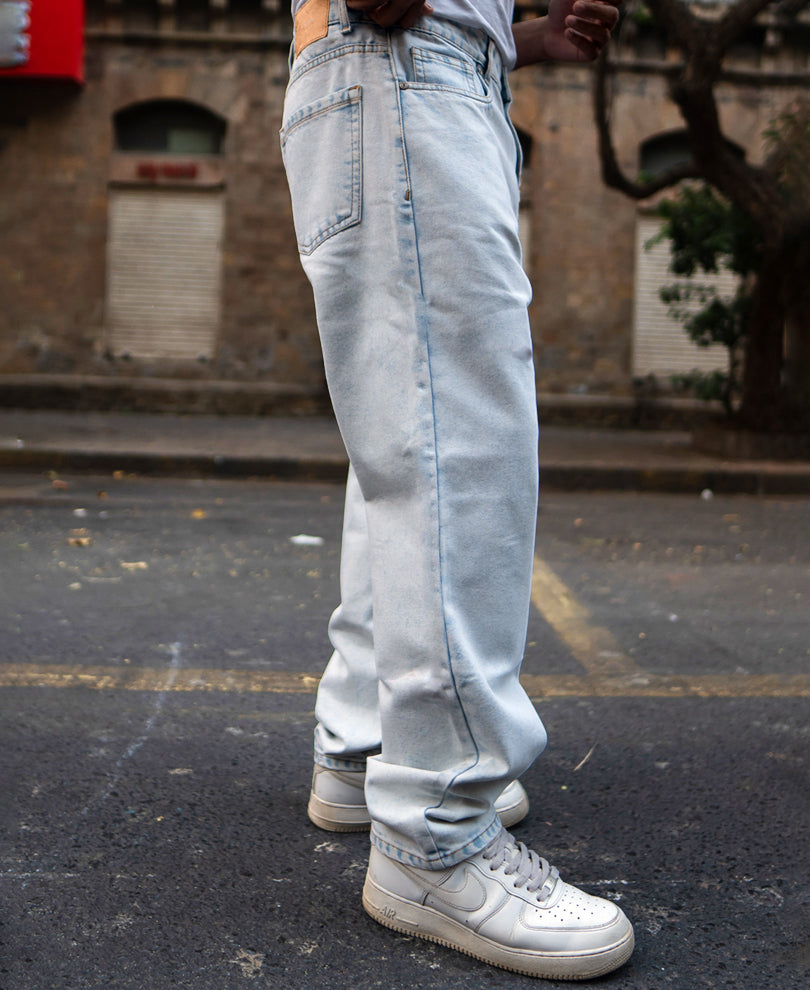 Light Blue Basic Baggy Fit Denim Jeans.