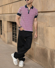 Multicolour Jacquard Knit Polo T-Shirt.