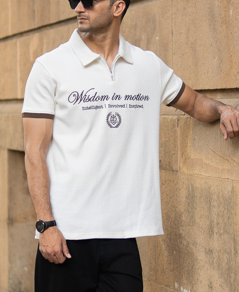 Off-White Bamboo Cord Regular Fit Half Sleeves T-Shirt.