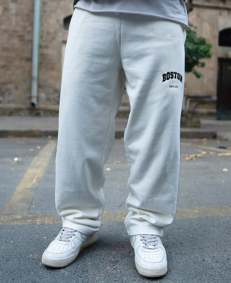 White Printed Baggy Track Pant.