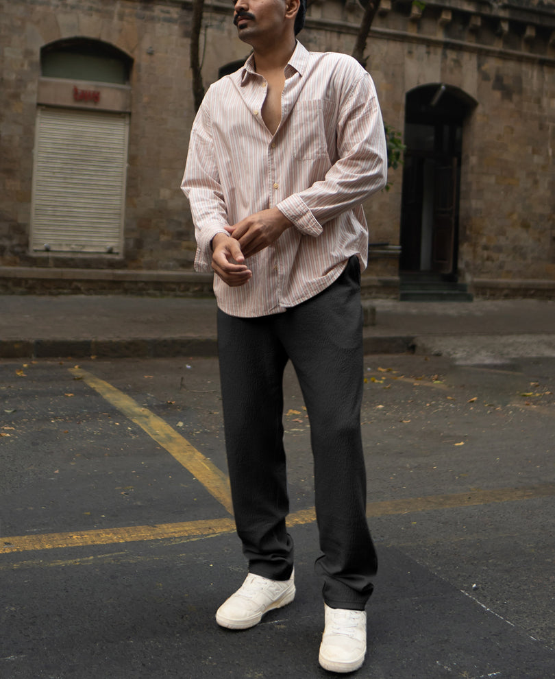 Black Structured Knitted Regular Fit Pant.