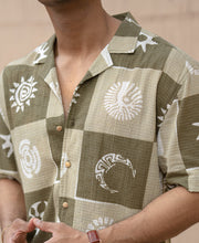Green Structured Cuban Printed Shirt.