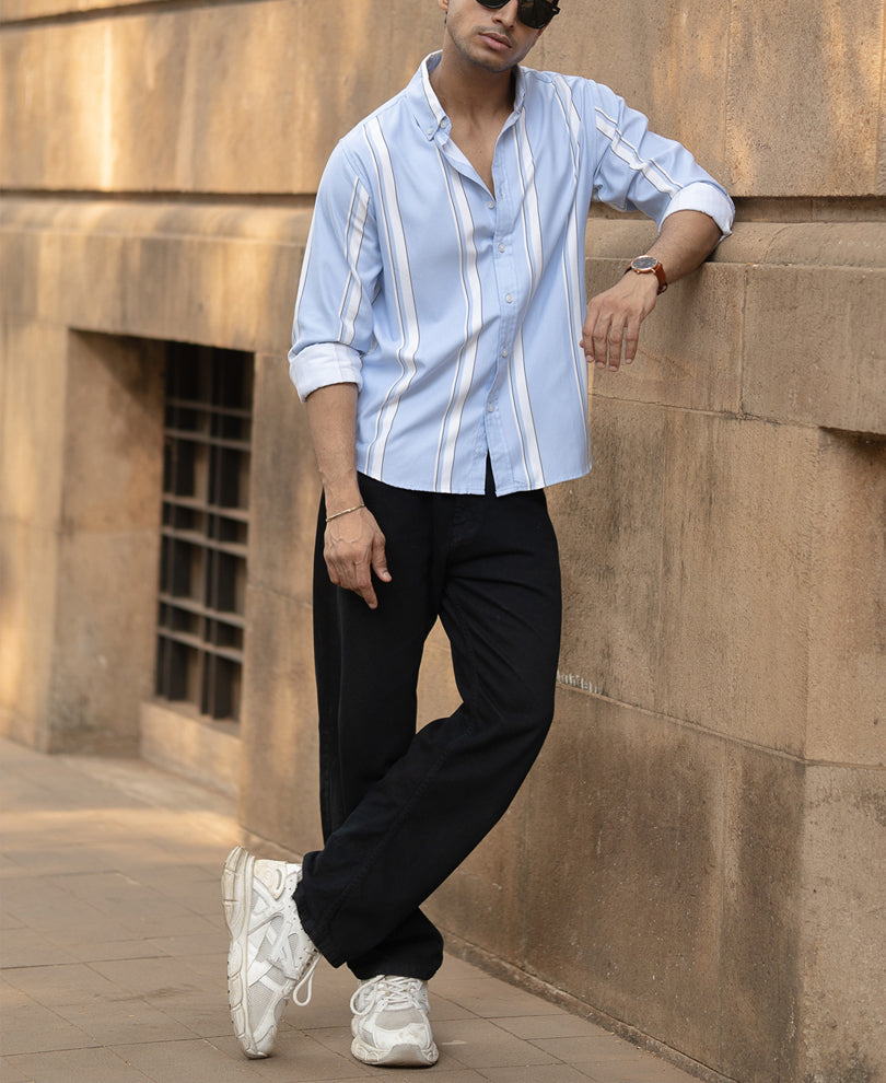 Light Blue Broad Stripe Shirt.