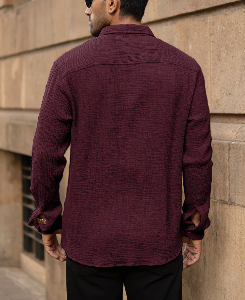 Wine Crinkled Shirt.