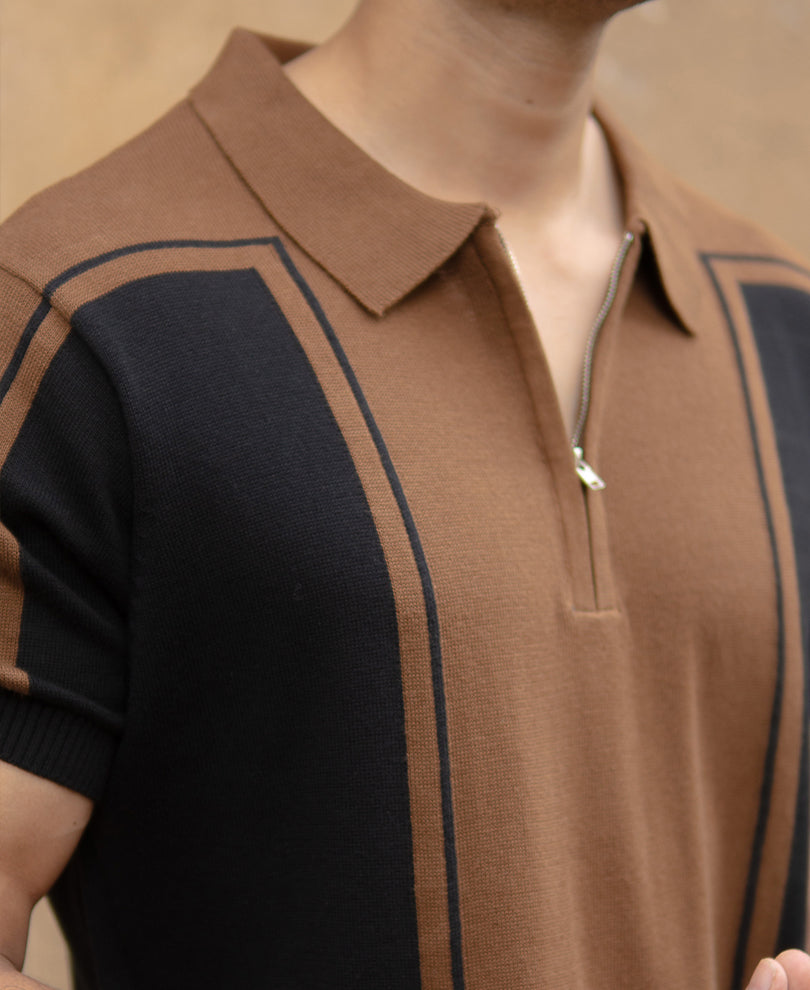 Brown And Black Panelled T-Shirt.