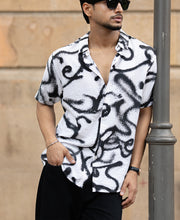 White Cuban Printed Flowy Shirt.