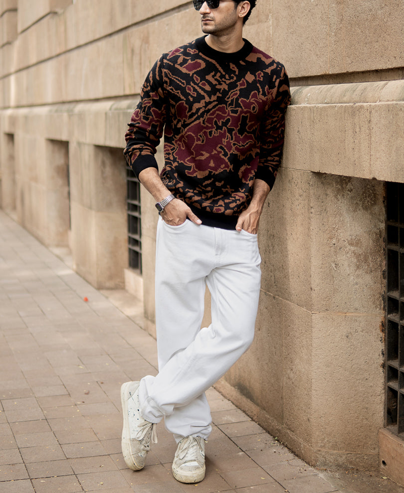 Black Abstract Jacquard Cotton T-Shirt.